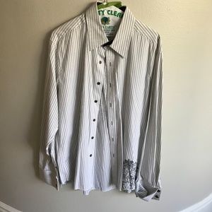 7 Diamonds White and Black Striped Shirt